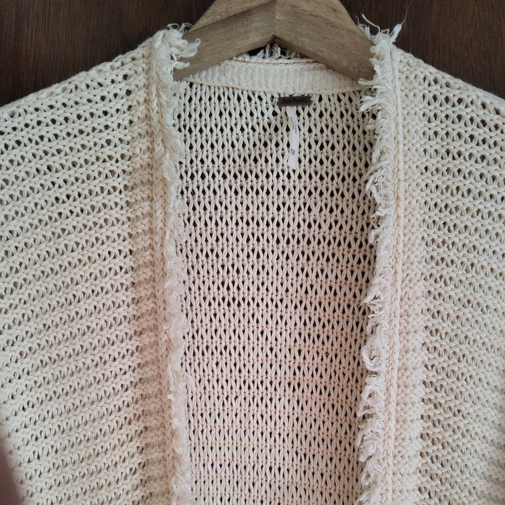 Free People Cream Open-Front Knit Cardigan with fringe Size XS